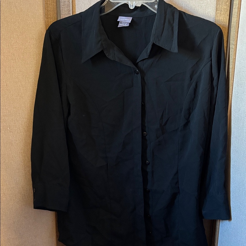 Laura Scott Black Casual Button Down Shirt medium